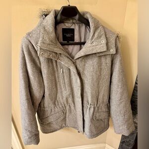 Talbots Wool Blend Hooded Coat Faux Fur Trim Gray Women’s Size XL
